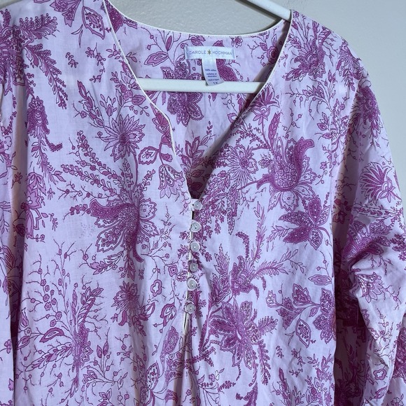 Carol Hochman Nightgown Pj Dress 100 Cotton Floral Pink Long Sleeve Preppy 1X XL - Picture 3 of 12